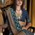 teal double ikat silk blend foil printed saree