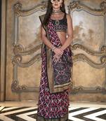 multicolor double ikat silk blend foil printed saree