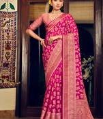 Rani pink georgette with weaving buta border pallu classic saree