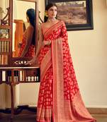 Red georgette with weaving buta border pallu classic saree