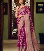 Purple georgette with weaving buta border pallu classic saree