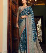 Blue georgette with weaving buta border pallu classic saree