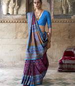 Silk blend purple and aqua blue patola print classic festival wear saree