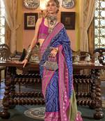 Navy blue patola design zari work traditional silk blend saree