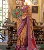 Mustard patola design zari work traditional silk blend saree