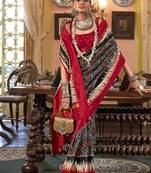 Black & red patola design zari work traditional silk blend saree