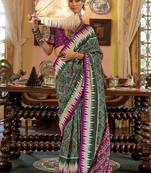 Dark green & magenta patola design zari work traditional silk blend saree