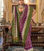 Magenta & olive green patola design zari work traditional silk blend saree
