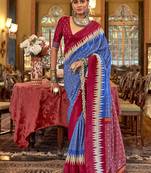 Royal blue & rani pink patola design zari work traditional silk blend saree