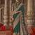 Dark green silk blend print work traditional saree for ceremonial