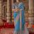 Aqua blue silk blend print work traditional saree for ceremonial