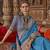 Aqua blue silk blend print work traditional saree for ceremonial