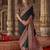Black silk blend print work traditional saree for ceremonial