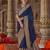 Navy blue silk blend print work traditional saree for ceremonial