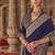 Navy blue silk blend print work traditional saree for ceremonial