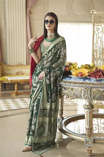 Georgette classic saree with fancy work for ceremonial in dark green
