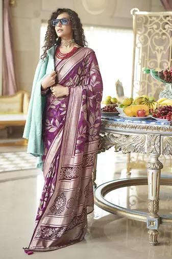 Georgette classic saree with fancy work for ceremonial in purple