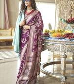 Georgette classic saree with fancy work for ceremonial in purple