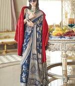 Georgette classic saree with fancy work for ceremonial in navy blue