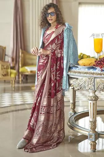 Georgette classic saree with fancy work for ceremonial in red