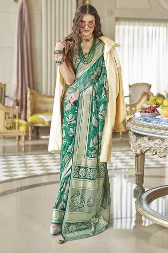Georgette classic saree with fancy work for ceremonial in sea green