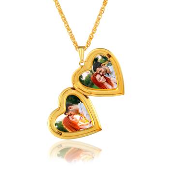 Gold plated golden drussy foil heartshape photo locket openable pendant 3