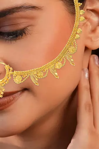 Brass gold plated traditional nath wedding jewellery for women