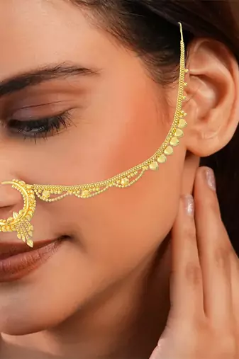 Brass gold plated traditional nath wedding jewellery for women