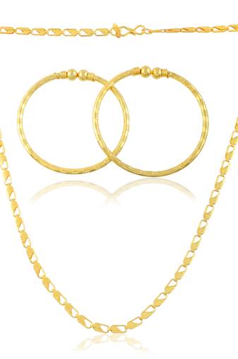 Brass micron gold chain necklace and bangle set