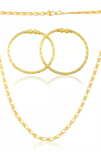 Brass micron gold chain necklace and bangle set