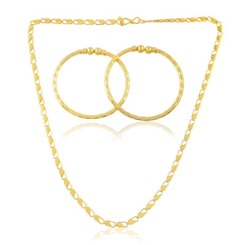 Brass micron gold chain necklace and bangle set