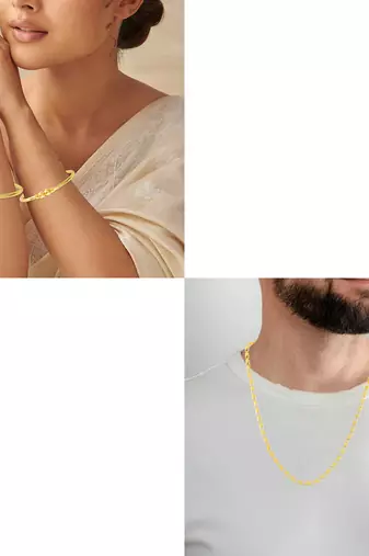 Brass micron gold chain necklace and bangle set