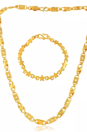 Brass gold combo of chain necklace and bracelet fashion jewellery