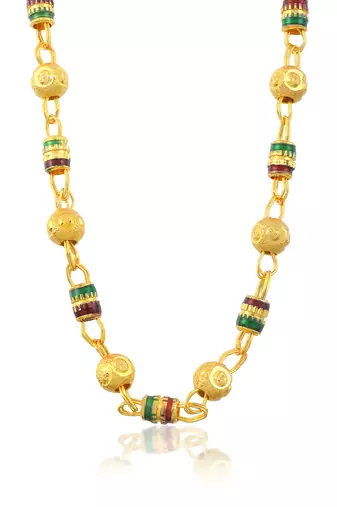 Brass gold plated meenakari tradtional chain necklace bead mala for women