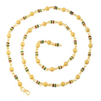 Brass gold plated meenakari tradtional chain necklace bead mala for women 3
