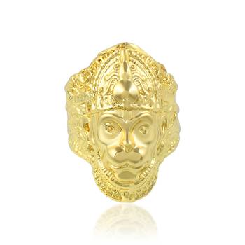 Brass gold plated bajrang bali hanuman balaji bold finger ring for men 2
