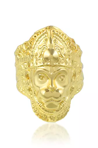 Brass gold plated bajrang bali hanuman balaji bold finger ring for men