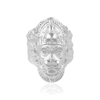 Brass silver plated bajrang bali hanuman balaji bold finger ring for men 2