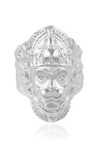 Brass silver plated bajrang bali hanuman balaji bold finger ring for men