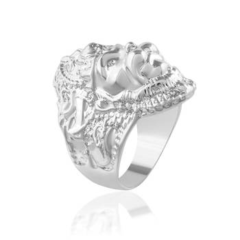 Brass silver plated bajrang bali hanuman balaji bold finger ring for men 3