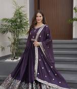 Voilet Pure Dimond Silk Wedding Wear Long Gown