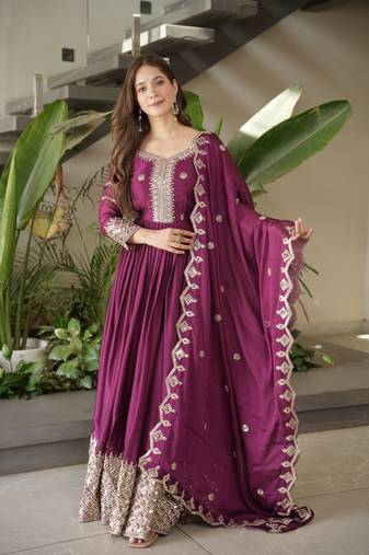 Rani Color Heavy Crush Silk Wedding Wear Embroidery Work Long Gown