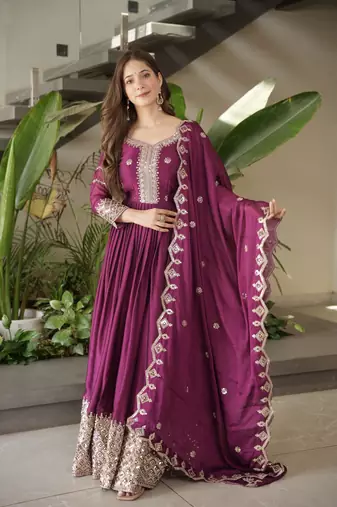 Rani Color Heavy Crush Silk Wedding Wear Embroidery Work Long Gown