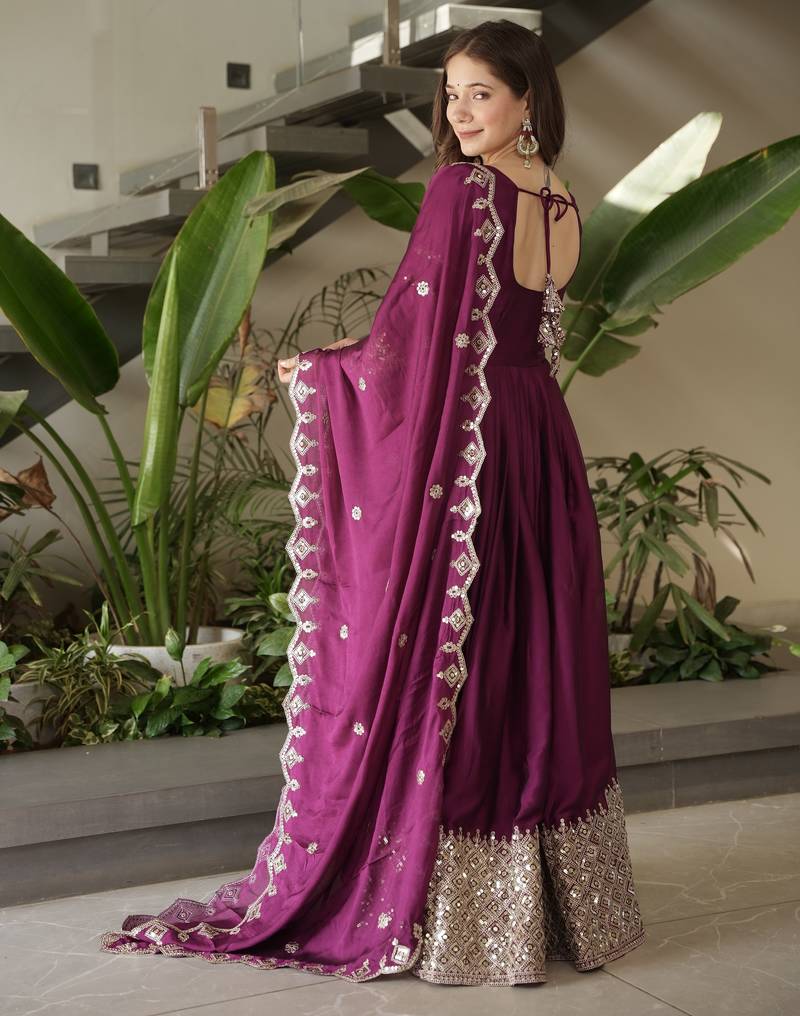 Rani Color Heavy Crush Silk Wedding Wear Embroidery Work Long Gown