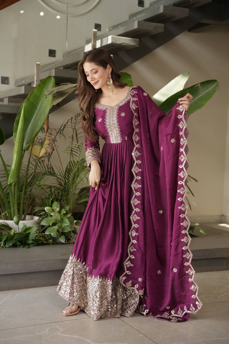 Rani Color Heavy Crush Silk Wedding Wear Embroidery Work Long Gown