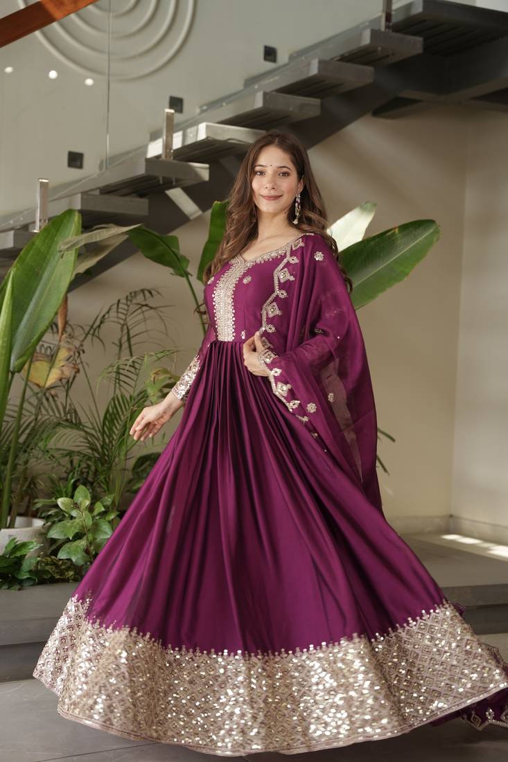 Rani Color Heavy Crush Silk Wedding Wear Embroidery Work Long Gown