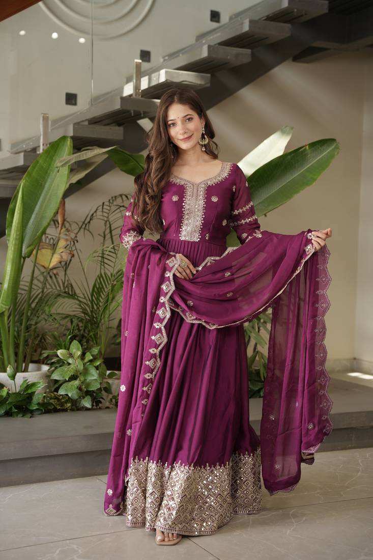 Rani Color Heavy Crush Silk Wedding Wear Embroidery Work Long Gown