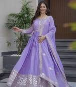 Lavener Color Crunchy Silk Wedding Wear Embroidery Work long gown