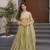 Olive Crunchy Silk Wedding Wear Embroidery Work long gown