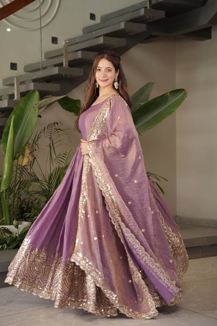 Onion Fendy Silk Wedding Wear embroideyr Work Long Gown